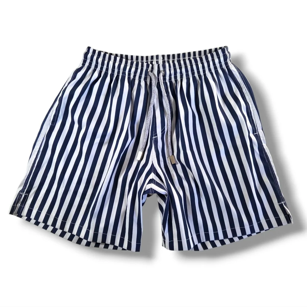 Kenny Flowers Striped Swim Trunks Blue White Resort Beach Shorts Men’s Medium